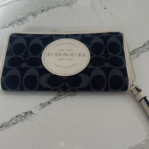 Coach Dempsey Large Phone Wallet In Signature Denim With Coach Patch